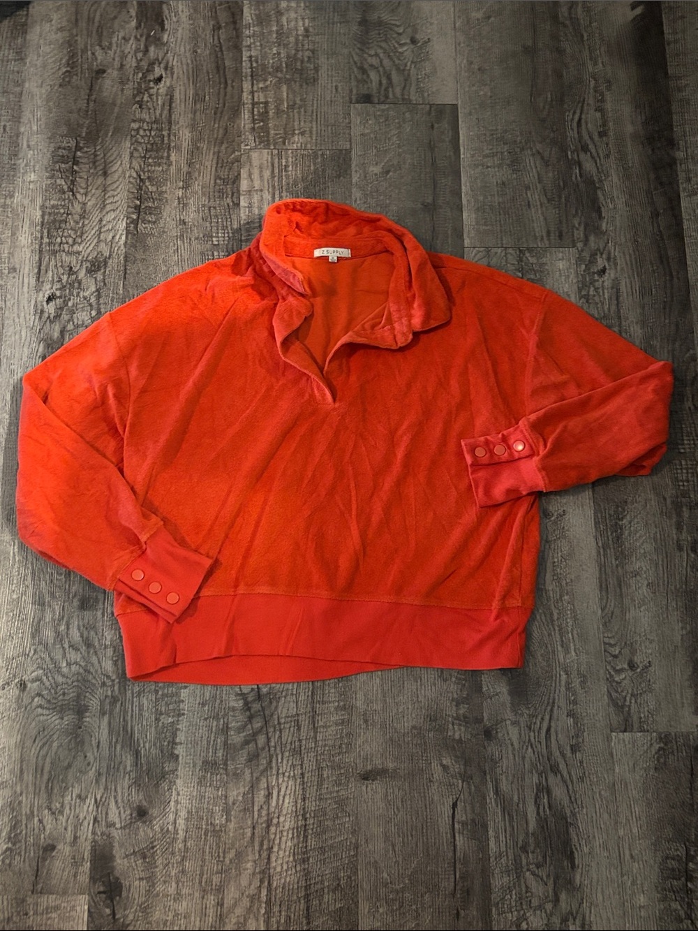 Z Supply Collared Pullover Terry Sweatshirt - Orange - Size Medium